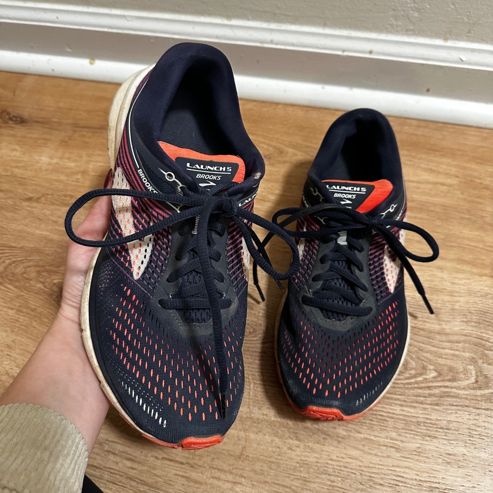 Brooks | Women's Launch 5 Navy Pink Orange Athletic Running Shoes, Size 8